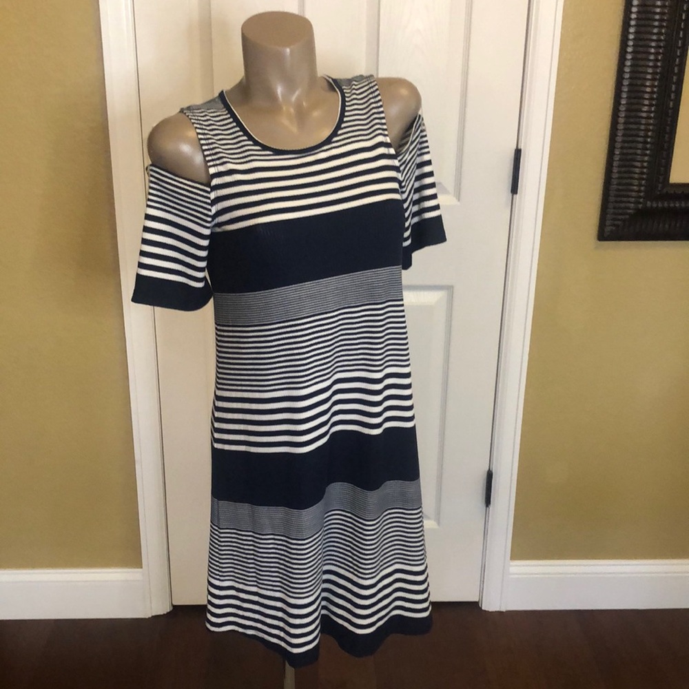 Ronni Nicole Navy Striped Dress w Cut Outs M